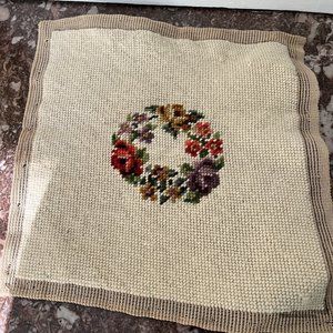 Preworked Handmade Needlepoint Roses Floral Wreath Cream Completed Finished
